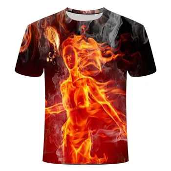 Liepsnos 3D spausdinimo T-marškinėliai, naujų stilių juokinga naujiena T-marškinėliai vyrams ir moterims, trumpas rankovėmis viršūnes, unisex drabužiai