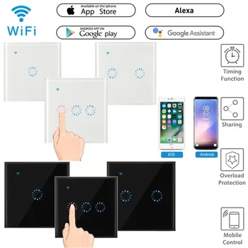 1/2/3 Gauja Smart Touch Screen Šviesos Jungiklis WiFi Sienos Jungiklis, Dirbti su Alexa 