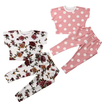1-6T Bamblys Vaikas Baby Girl Gėlių Dot Marškinėliai Viršuje Ilgas Kelnes Prarasti Vasaros Komplektus Nustatyti Drabužių Homewear Laisvalaikio Apranga