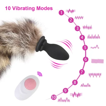 10 Dažnio Analinis Kaištis Vibratorius Lapės Uodega Vibracija Butt Plug Nuotolinio Valdymo Išangę Dilator Sekso Žaislai Poroms Suaugusiųjų Žaidimas Cosplay