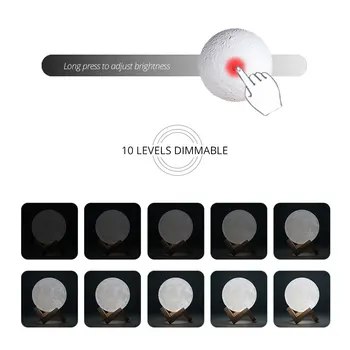 10 Lygių Pritemdomi LED Mėnulio Lempos Naktį, 2 Spalvų Šviesos USB Įkrauti Touch Kontrolės 3D Spausdinimo Mėnulio Lempos
