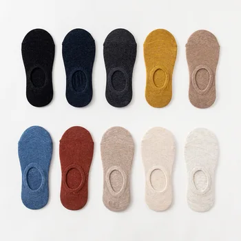 10 vnt = 5 porų Vasarą naujas Japonų vientisos spalvos ponios nematomi kojinės Silikono neslidus moterų Medvilnės kojinės šlepetė kojinės