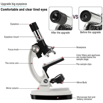 100X-1200X-1200X Dovanos Vaikams, Pradedantiesiems Biologinis Mikroskopas metalinis korpusas su telefono laikiklis, adapteris, Plastikinės Skaidrės