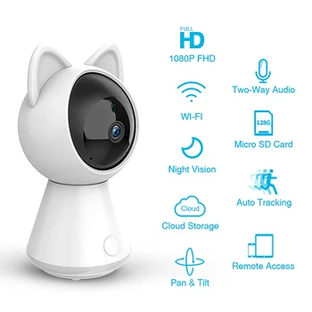 1080P Debesis HD IP vaizdo Kamera WiFi Kitty Cat Stebėjimo Kamerą Kūdikio stebėjimo Infraraudonųjų spindulių Saugumo Kameros Wireless CCTV Kameros YCC365