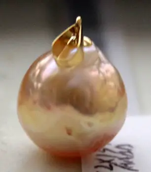 12-13 mm realus fizinis baroko pietų jūros rožinis perlas pakabukas 18 K
