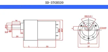 12V/ 24V 10W XD-37GB520 Miniatiūrinės Pavaros DC Orientuota Motorinių Mažo Greičio Didelio Sukimo momento Reguliuojamas greitis reguliuojamas kryptimi
