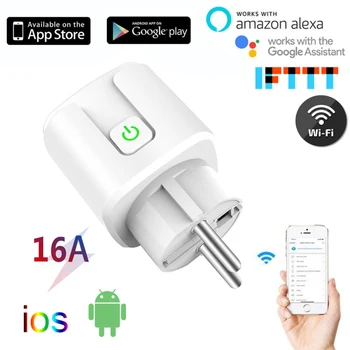 16A WiFi Smart Plug kištukinis Lizdas Su Elektros Statistiką, ES Standartas Multi Plug Kontrolės Darbai Su Alexa, Google 