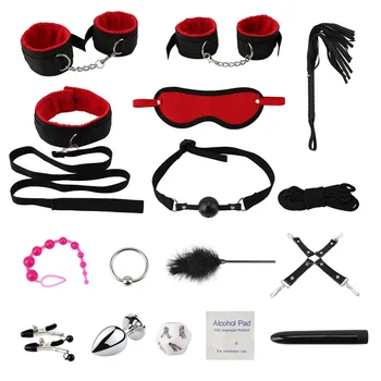 16pcs SM Sekso įrankiai rinkiniai sekso žaislų už poros BDSM Bondage rankogaliai Diržo Egzekucija Whips sekso Kauliukai G Spot vibratorius burną gags rinkiniai