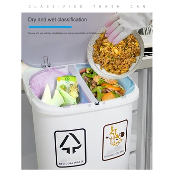 2/3 Sluoksnis Klasifikacija Šiukšliadėžės Virtuvės Plastiko sumetami į šiukšlių konteinerį Drėgno ir Sauso Mygtukas Perdirbti Sukrauti Šiukšlių Rūšiavimo BinWith Varantys