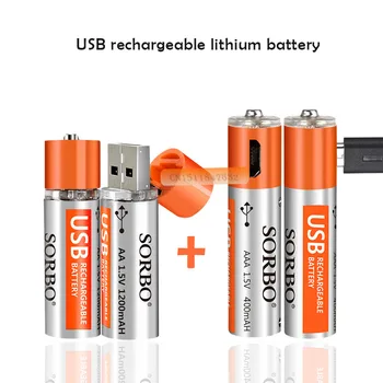2 Vnt AA 2 PcsAAA SORBO USB Įkrovimo Baterija (akumuliatorius