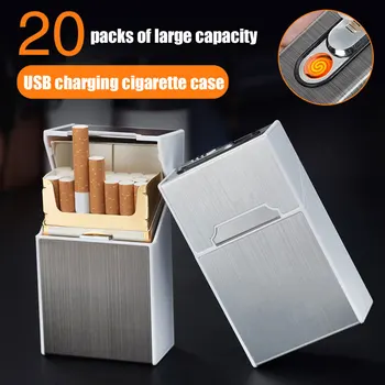 20 Lipdukų Cigarečių Atveju Lengvesnis Aliuminio Lydinio Cigarečių Dėžės Padalinta Lengvesni USB Įkrovimo Vėjo Žiebtuvėliai Dropshipping