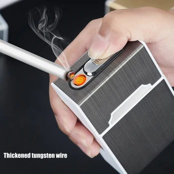 20 Lipdukų Cigarečių Atveju Lengvesnis Aliuminio Lydinio Cigarečių Dėžės Padalinta Lengvesni USB Įkrovimo Vėjo Žiebtuvėliai Dropshipping