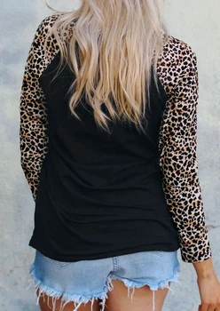 2018 M. Rudens Mados Moterų Palaidinė Ilgomis Rankovėmis Leopardas Spausdinti Sujungimas Nėrinių Palaidinė Femme Viršūnes Atsitiktinis Ponios Marškinėliai Prarasti Blusa