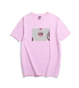 2018 mielas Lūpų Spausdinti Moterų Viršūnių Atsitiktinis Palaidų Trumpas Rankovės Rožinė T-Shirts