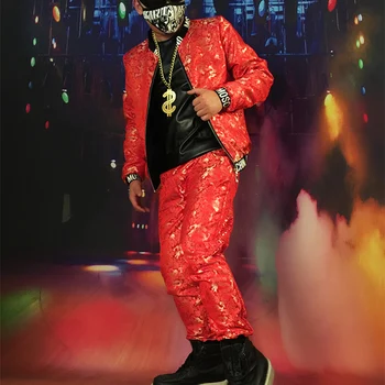 2019 Mados vyras dainininkas DJ Kinų stiliaus, siuvinėtų golden dragon beisbolo kostiumas S-6XL! Didelis dydis klubas suknelė