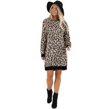 2019 Naujas Stilius Rudens ir Žiemos moteriškų Drabužių Leopard Megzti Megztinis Suknelė Sprogimo Europoje Megztinis