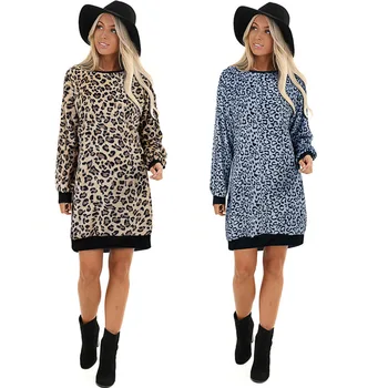 2019 Naujas Stilius Rudens ir Žiemos moteriškų Drabužių Leopard Megzti Megztinis Suknelė Sprogimo Europoje Megztinis