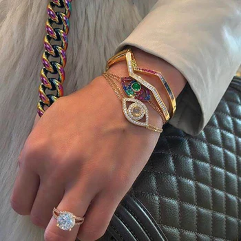 2019 Palaiminti Laimingas Vaivorykštės turkijos Hamsa Blogio Akis grandinės bangle nekilnojamojo 925 sterlingas sidabro apyrankės moterims subtilus juvelyrikos
