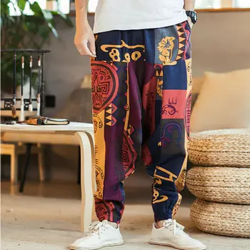 2019 m. Rudenį Vyrų Medvilnės Kišenės Haremo Kelnės Hip-Hop Poilsiu Čigonų Hipių Lašas Tarpkojo Mens Kelnės Vyras Sweatpants Streetwear M-3XL