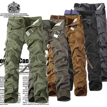 2019 naujas Prekės ženklas vyras Karinė Maskuotė Krovinių Pants Plus Size Multi-pocket darbo drabužiai Atsitiktinis Baggy Kamufliažinės Kelnės Vyrams