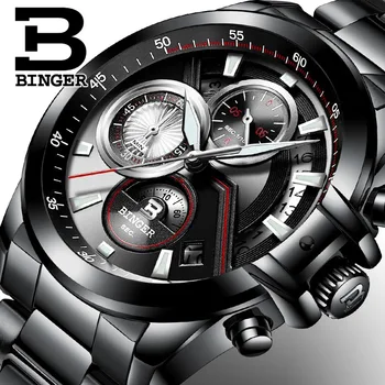 2019 Šveicarija BINGER vyriški Laikrodžiai Top Brand Prabanga Chronograph Šviesos Vandeniui Nerūdijančio Plieno Sporto Kvarco Vyrų Laikrodis