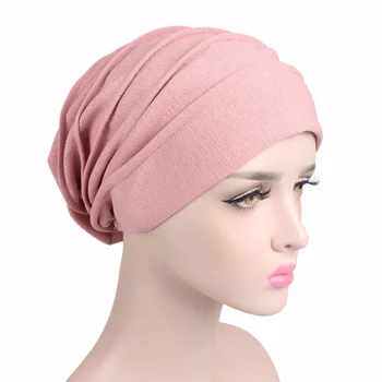 2020 Elastinės Medvilnės Turbaną Skrybėlę vientisa Spalva Moterys Skarelė variklio Dangčio Vidinę Hijabs Bžūp Musulmonų galvos apsiaustas femme Apvyniokite Galvą chemo skrybėlę