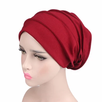 2020 Elastinės Medvilnės Turbaną Skrybėlę vientisa Spalva Moterys Skarelė variklio Dangčio Vidinę Hijabs Bžūp Musulmonų galvos apsiaustas femme Apvyniokite Galvą chemo skrybėlę