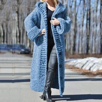 2020 M. Rudenį, Žiemą Storas Šiltas Plius Dydžio Megztinis Moterims Gobtuvu Negabaritinių Megztiniai Megzti Paltai Palaidi Ilgi Paltai Outwear