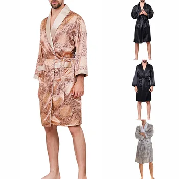 2020 Naujas Vyrų Black Lounge Vyrų Miego Rūbeliai Sleepwear Dirbtiniais Šilko naktiniai drabužiai Vyrams Komfortą Šilkiniai Chalatai Kilnus Padažu suknelė