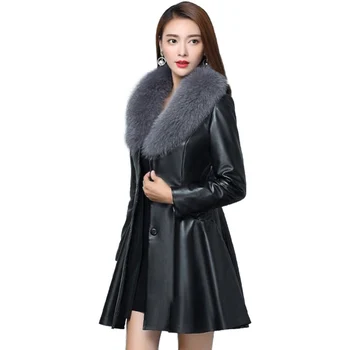 2020 Naujas Žiemos Moterų Odos Kailiniai Švarkai Moterų Medvilnė Paminkštinimas Paltas Imituoti Fox Vilnos Viršutiniai drabužiai Manteau Femme Hiver Dirbtiniais 7XL