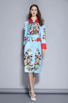 2020 Naujo Tako desgin Angelas Hydrangea Ilgos Tranšėjos Paltai Moterims, Elegantiškas Diržas Paltas Gėlių Spausdinti Atsitiktinis viršutinių drabužių siuvimas