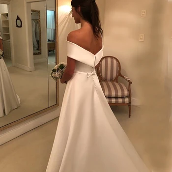 2020 Paprastas Vestuvių Suknelės Elegent Satino Vestido de Noiva Vestuvių Suknelė nuo Pečių Vestuvių Suknelė Chalatas De Mariee