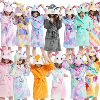 2020 Vaikai Vienaragis Vonia, Chalatai Žiemos Vaikų Chalatas Kigurumi Gyvūnų Flanelė Sleepwear Didelių Berniukų, Mergaičių Pižamos Pižamą