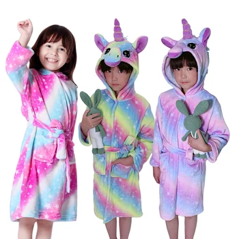 2020 Vaikai Vienaragis Vonia, Chalatai Žiemos Vaikų Chalatas Kigurumi Gyvūnų Flanelė Sleepwear Didelių Berniukų, Mergaičių Pižamos Pižamą