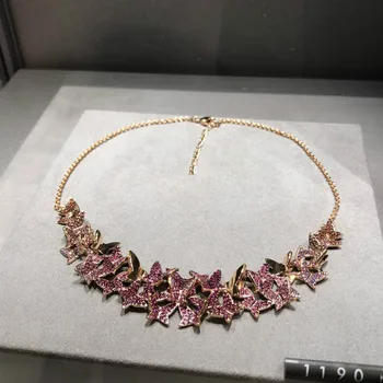 2020 bižuterijos aukštos kokybės SWA, nuolydis rožinė trimatis drugelio formos crystal rose aukso karoliai moterų dovana