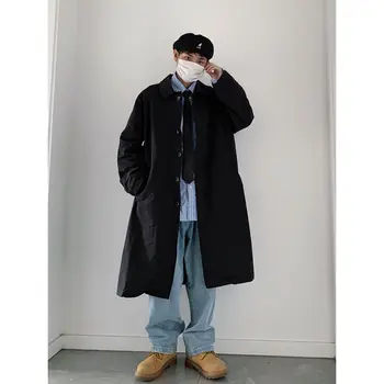 2020 korėjos Stiliaus vyriški Prarasti Chaki/juoda Spalvos Švarkelis Mados Tendencija Ilgos Tranšėjos Paltai Aukštos kokybės Paltas Striukes S-XL