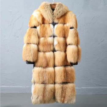 2020 m. Gamtinių Nekilnojamojo Red Fox Fur Coat Vyrų Žiemos Prabangus 110 CM Ilgio Pliaupti Lapės Kailio Striuke, Originali Storas Šiltas Paltas Su Gobtuvu, FM-001