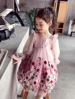 2020 m. Mergaičių Vasaros Suknelė Vaikams Visiškai Išsiuvinėti Princesė Dress Chidlren Baltos, Rausvos spalvos, O Kaklo Akių Suknelės Mergaitėms Bamblys Drabužiai