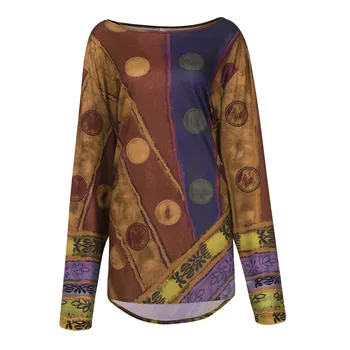 2020 m. Moteris Rudens-Žiemos Mados Retro Spausdinti Prarasti Apvalios Kaklo Long Sleeve Tee marškinėliai Paprasta Visų rungtynių Laisvalaikio Moterų Sudadera