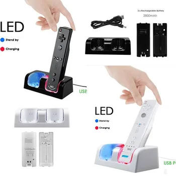 2020 m., Naujas Nuotolinio valdymo pultelis Dviguba Krovimo Doko Stotis + 4x Baterijos Nintendo Wii žaidimų pulto Įkroviklį Su LED Šviesa