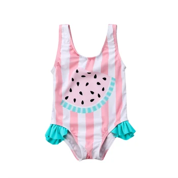 2020 m., Naujų Vieno Gabalo Vaikai plaukti kostiumai Mielas kūdikis merginos Arbūzas raukiniai plaukti dėvėti bikini paplūdimio Rožinė kūdikių maudymosi kostiumai 0-3T