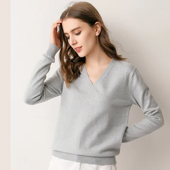 2020 m. pavasarį ir rudenį naujų laisvi ir plonas v-kaklo, megzti, žemiausią marškinėliai moterų megztinis megztinis vištienos širdies apykaklės viršaus