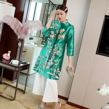2020 m. rudens žiemos Kinų stiliaus viršaus siuvinėjimo švarkelis moterims