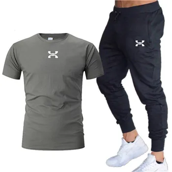 2020 m. vyrų mados laisvalaikio kostiumas top brand spausdinimas o-kaklo kvėpuojantis T-shirt + sporto kelnės dviejų dalių sportinis kostiumas vyrų sporto