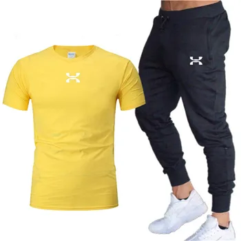 2020 m. vyrų mados laisvalaikio kostiumas top brand spausdinimas o-kaklo kvėpuojantis T-shirt + sporto kelnės dviejų dalių sportinis kostiumas vyrų sporto