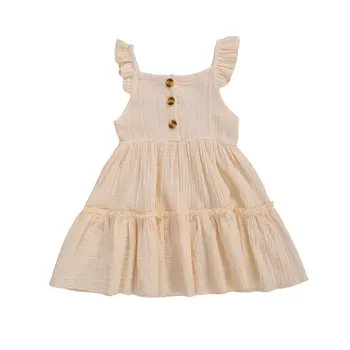 2020 metų Vasaros Baby Girl vientisos Spalvos Aikštėje Apykaklės, Rankovių Suknelė Bamblys Saldus Platus Pynimas Hemline Suknelės 1-5T Vaikiška Apranga