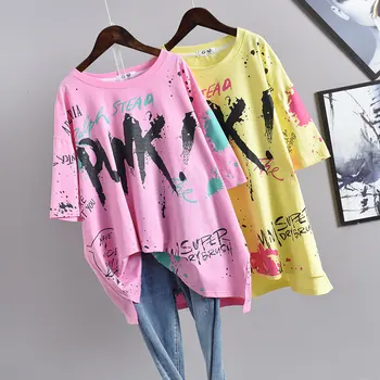 2020 metų Vasaros Naują korėjiečių Moterų Harajuku Stiliaus Grafiti trumparankoviai marškinėliai Laisvi Ir Plonas Plius Dydis T-shirt Moterims, Nemokamas Pristatymas