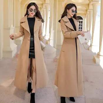 2020 naujas mados Rudens-žiemos vilnonis paltas Moteriška modelių Slim temperamentas Super ilgas vilnos kailio striukė moterims Švarkelis Cothes