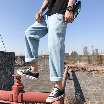 2020 naujas mados vyriški džinsai tiesaus vamzdžio prarasti derliaus prekės hip-hop rudenį vyrų kietas plauti medvilnės džinsai streetwear pleistras