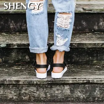 2020 naujas moterų sandalai vasarą storio apačioje sandalai hook&loop bateliai plokščiu dugnu ponios batai leopard print plus size sandalas